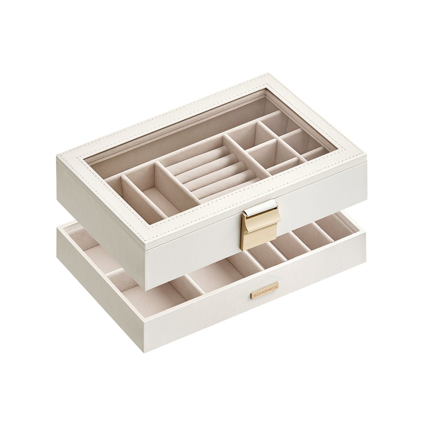 Stackable Jewellery Trays - 2-Tier Design - Clear Glass - Cloud White