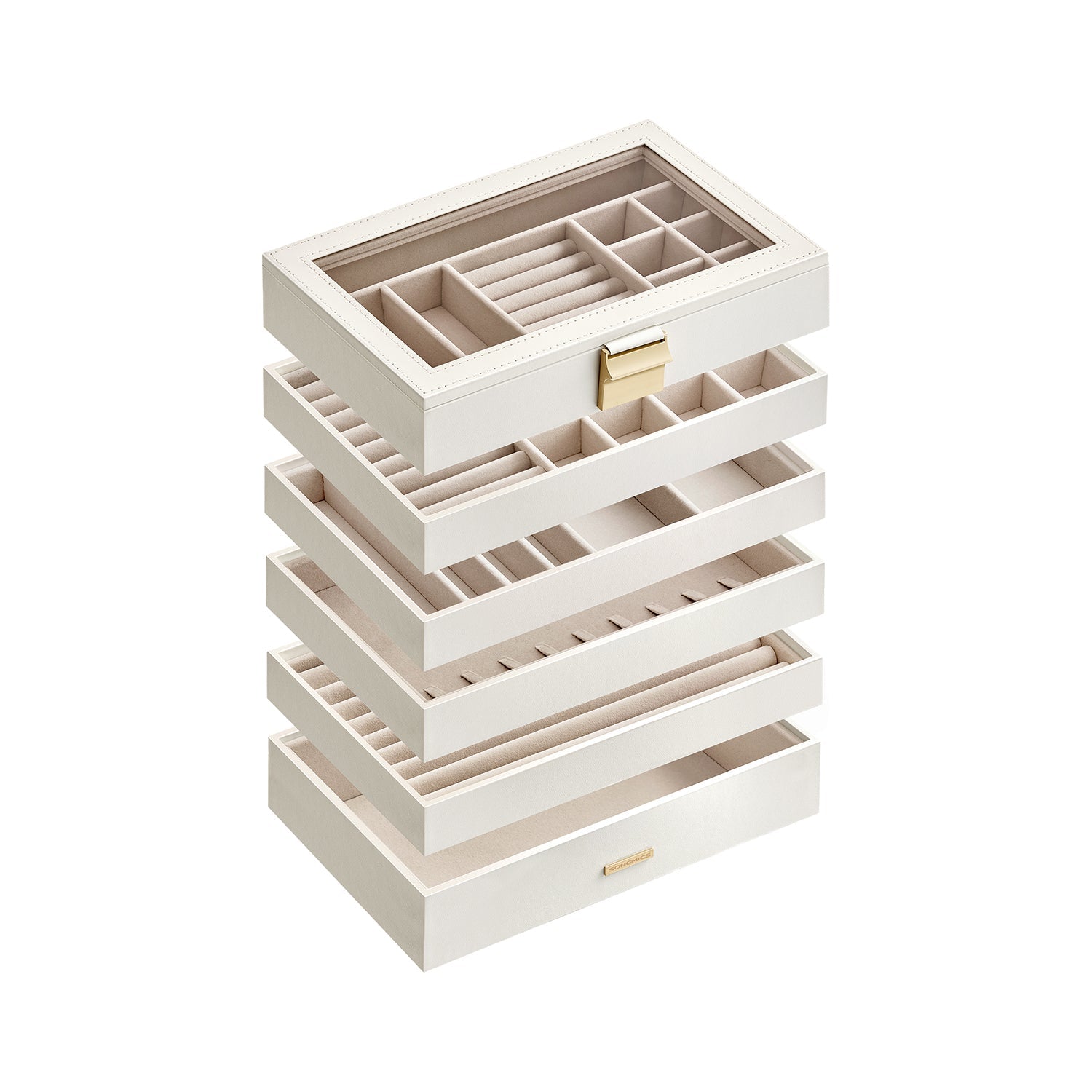 Jewellery Tray - 6-Tier Stackable Design - Glass - Cloud White