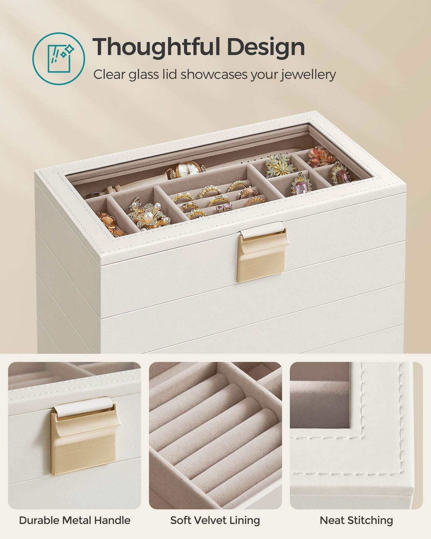 Jewellery Tray - 6-Tier Stackable Design - Glass - Cloud White