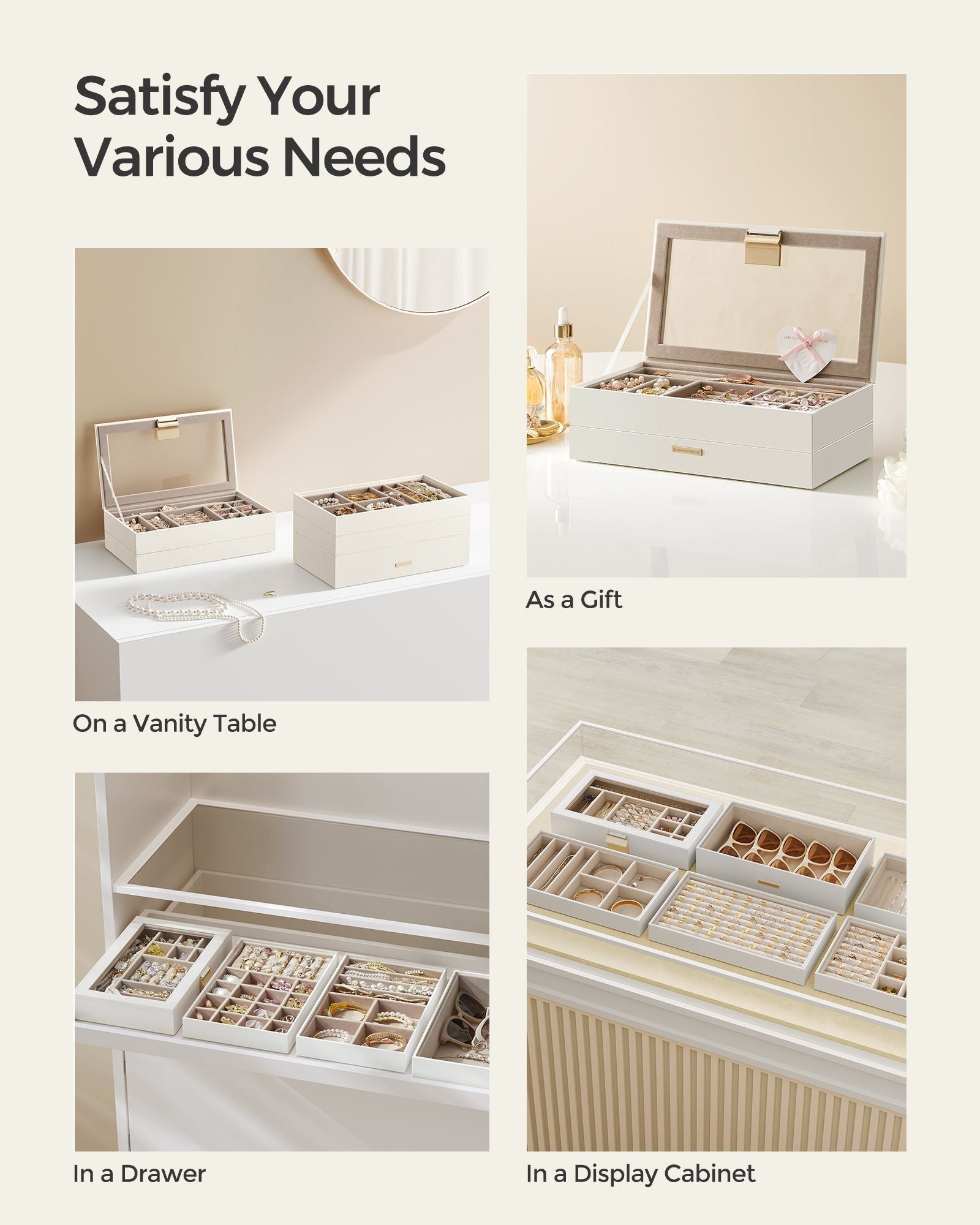 Jewellery Tray - 6-Tier Stackable Design - Glass - Cloud White