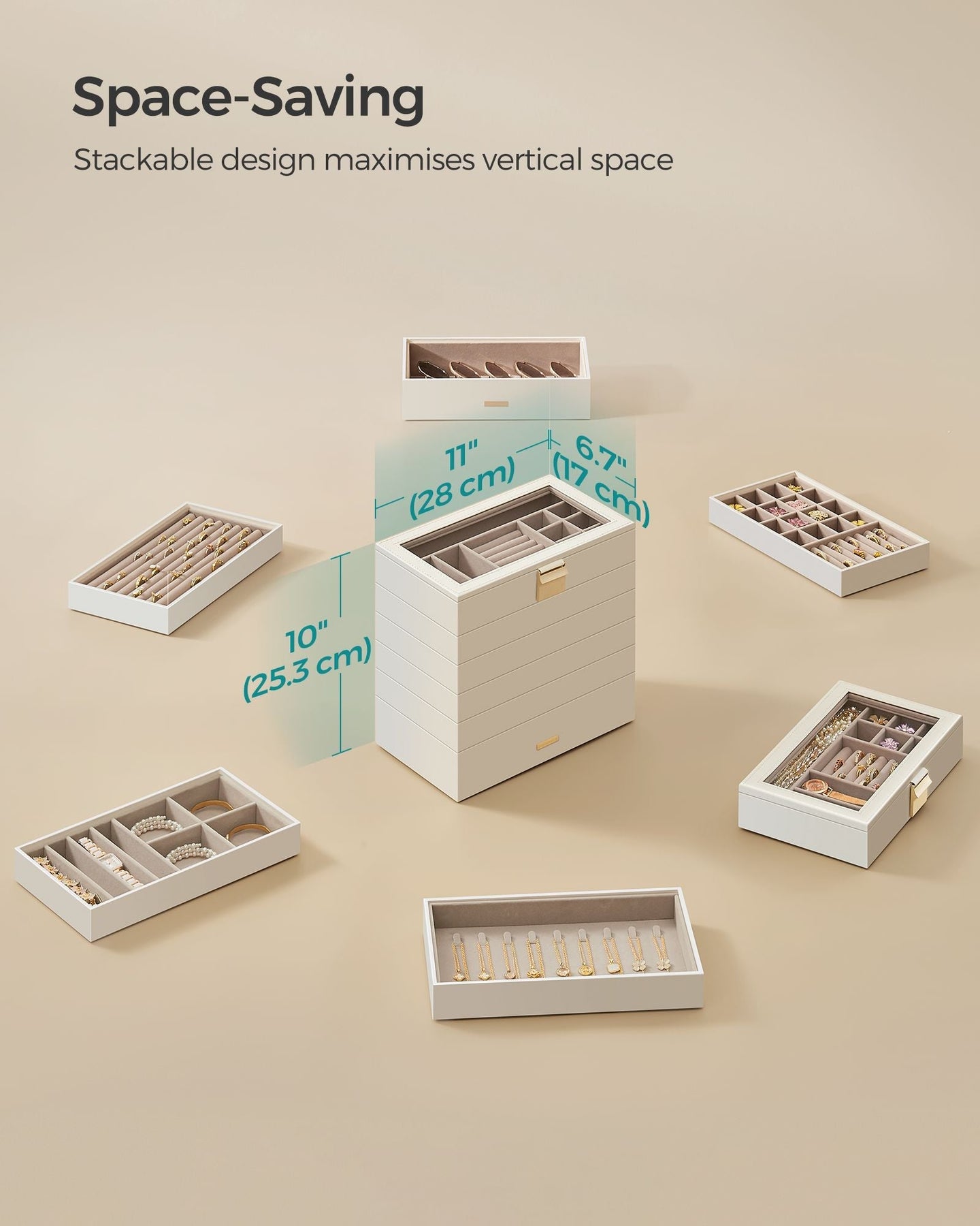 Jewellery Tray - 6-Tier Stackable Design - Glass - Cloud White