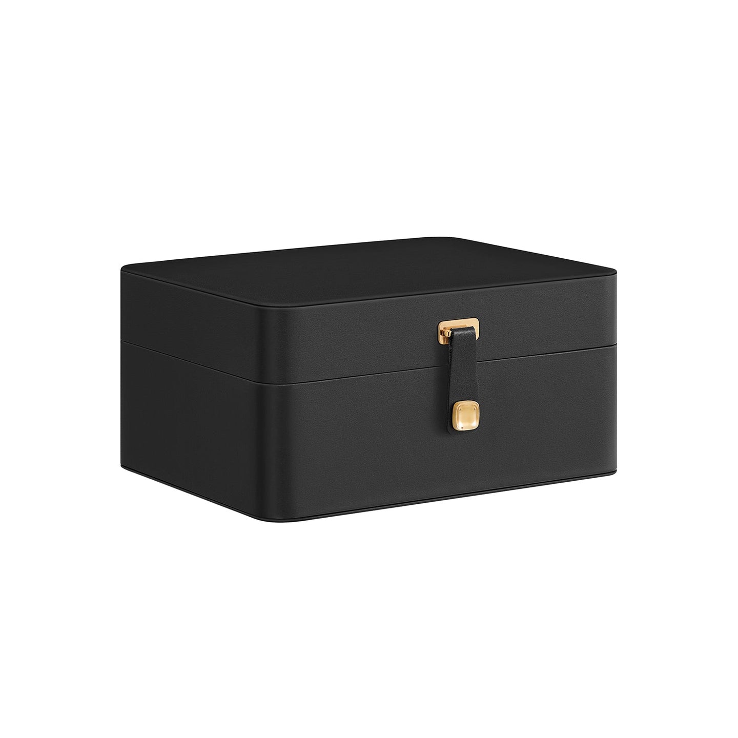 2-Layer Jewellery Box - Faux Leather - Ink Black - Removable Tray with Mirror