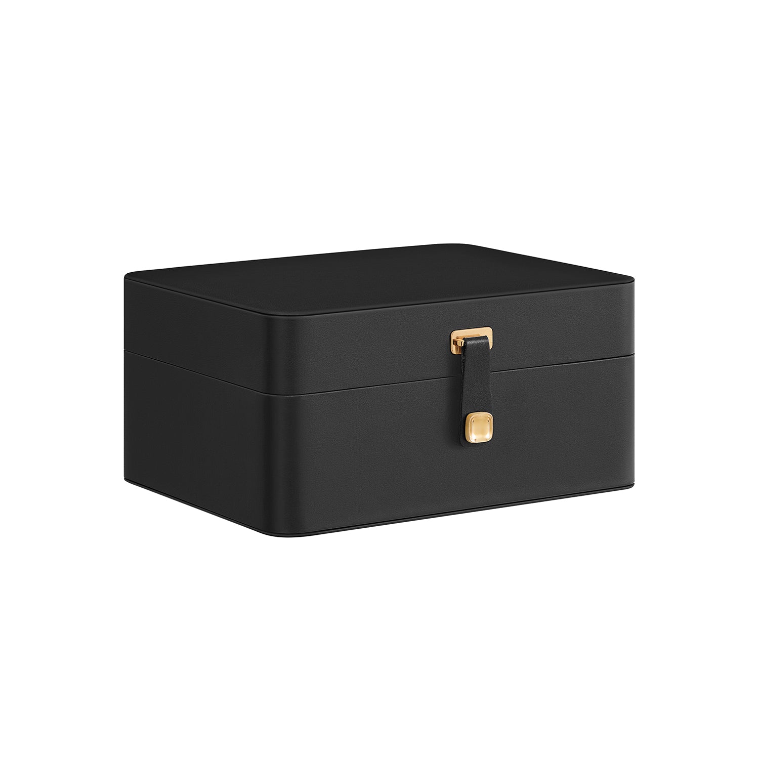 2-Layer Jewellery Box - Faux Leather - Ink Black - Removable Tray with Mirror