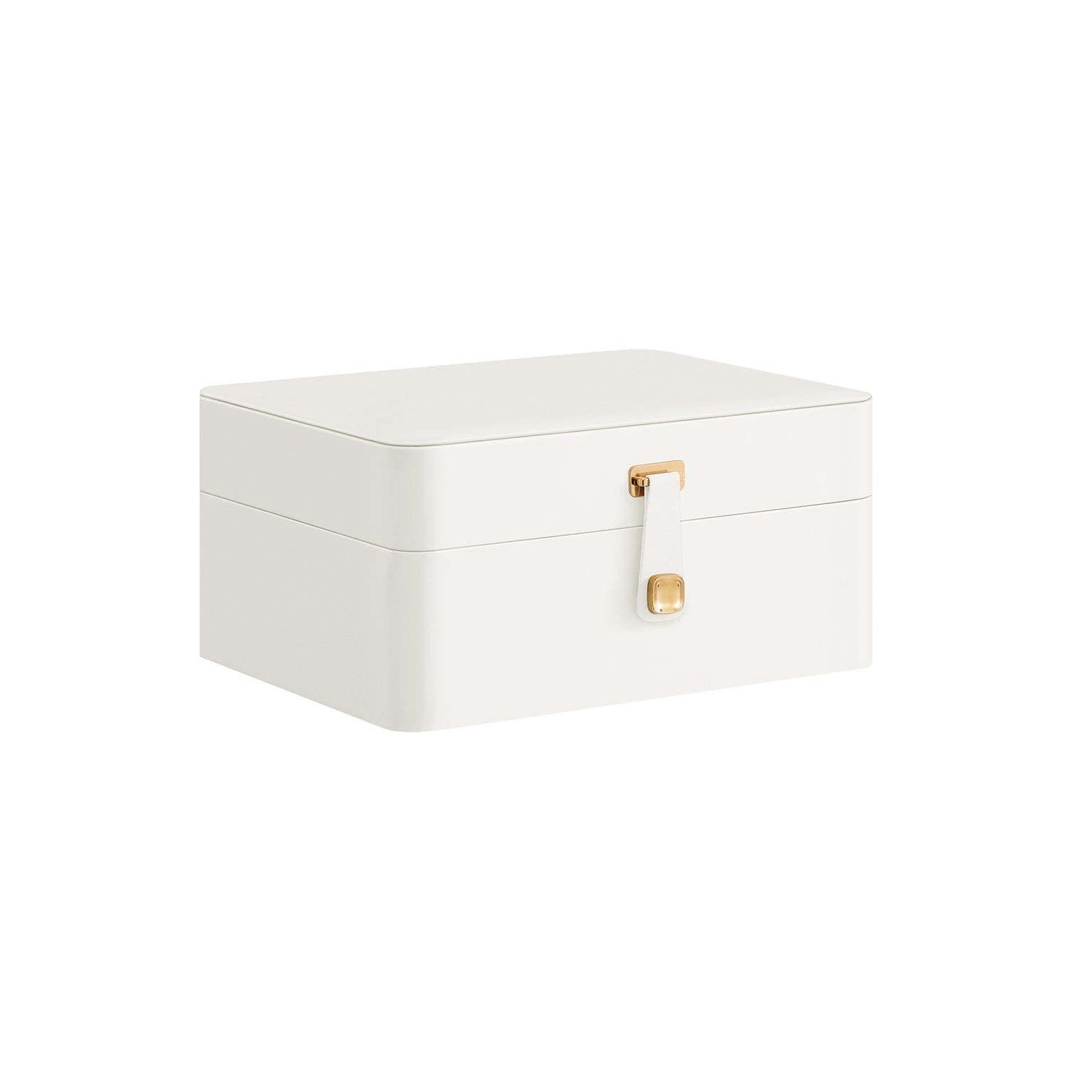 Jewellery Box - Fabric - Cloud White - 2-Layer with Mirror and Removable Tray