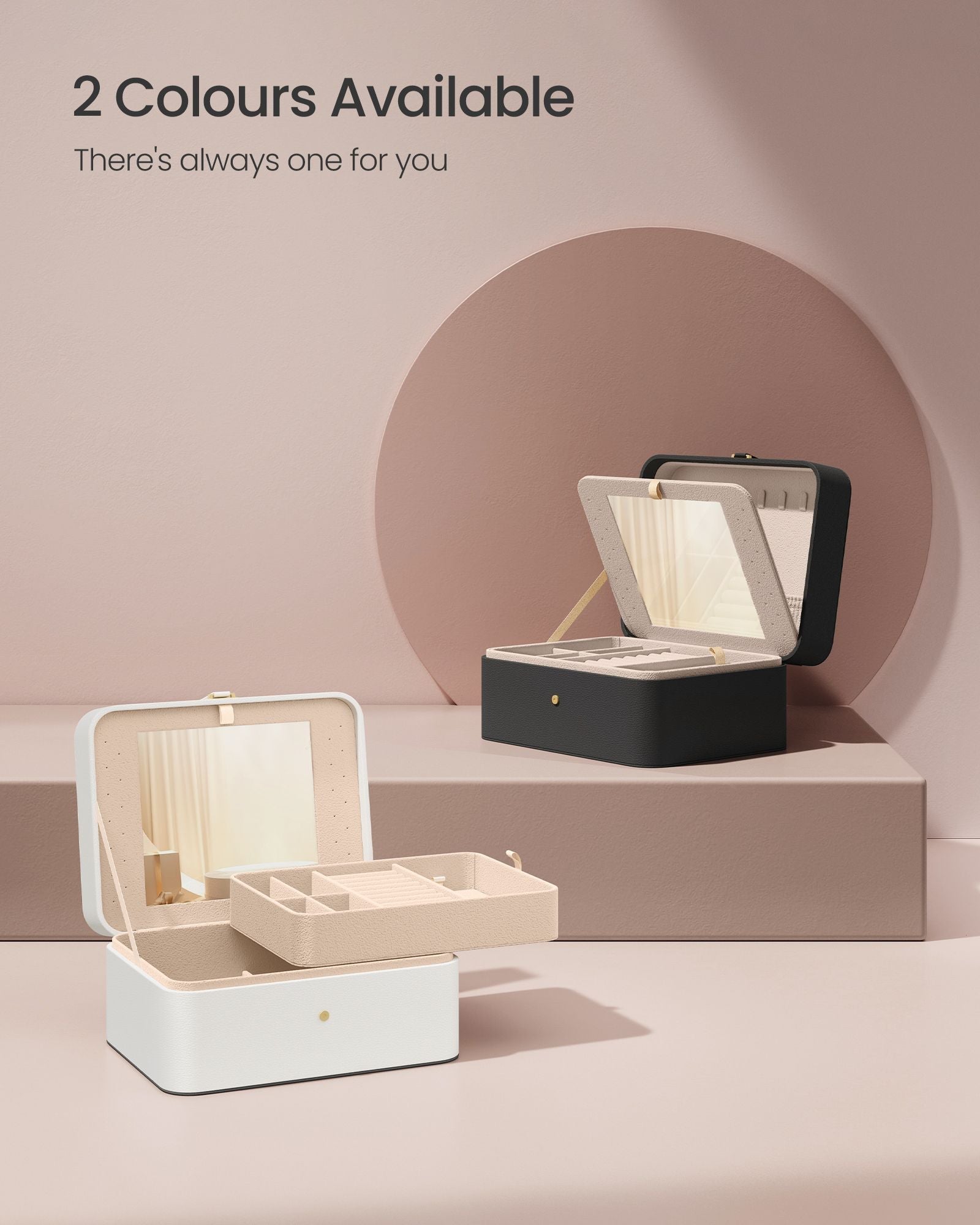 Jewellery Box - Fabric - Cloud White - 2-Layer with Mirror and Removable Tray