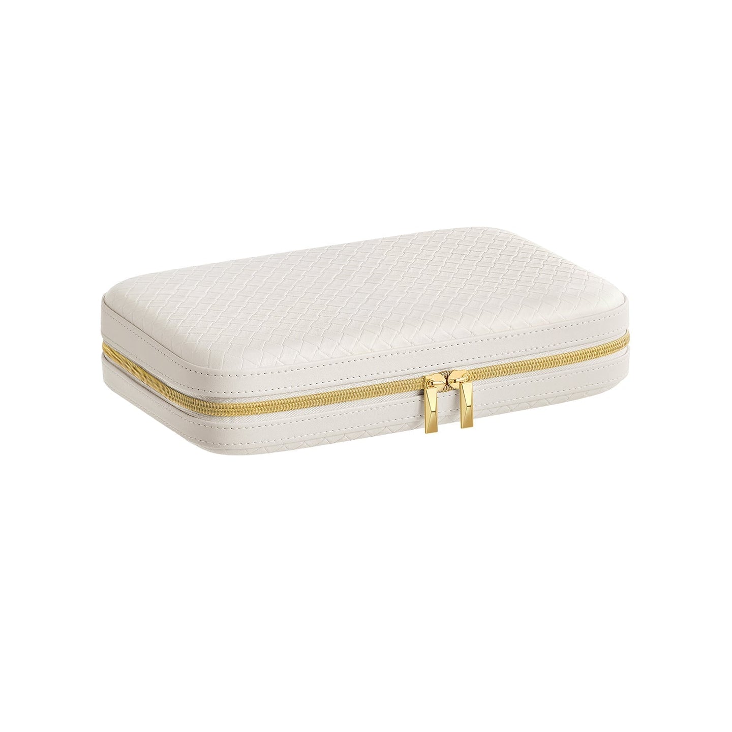 Travel Jewellery Box - Woven Embossed PU Leather - Ink Black - Large Capacity with Mirror