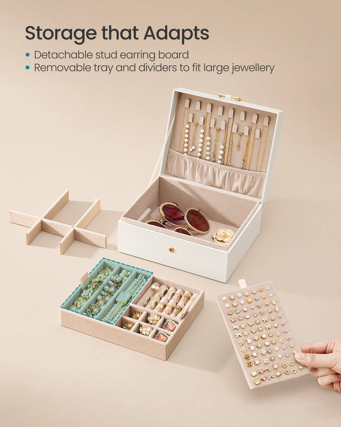 Jewellery Box Organiser - 3.7L - MDF - 2-Layer Storage