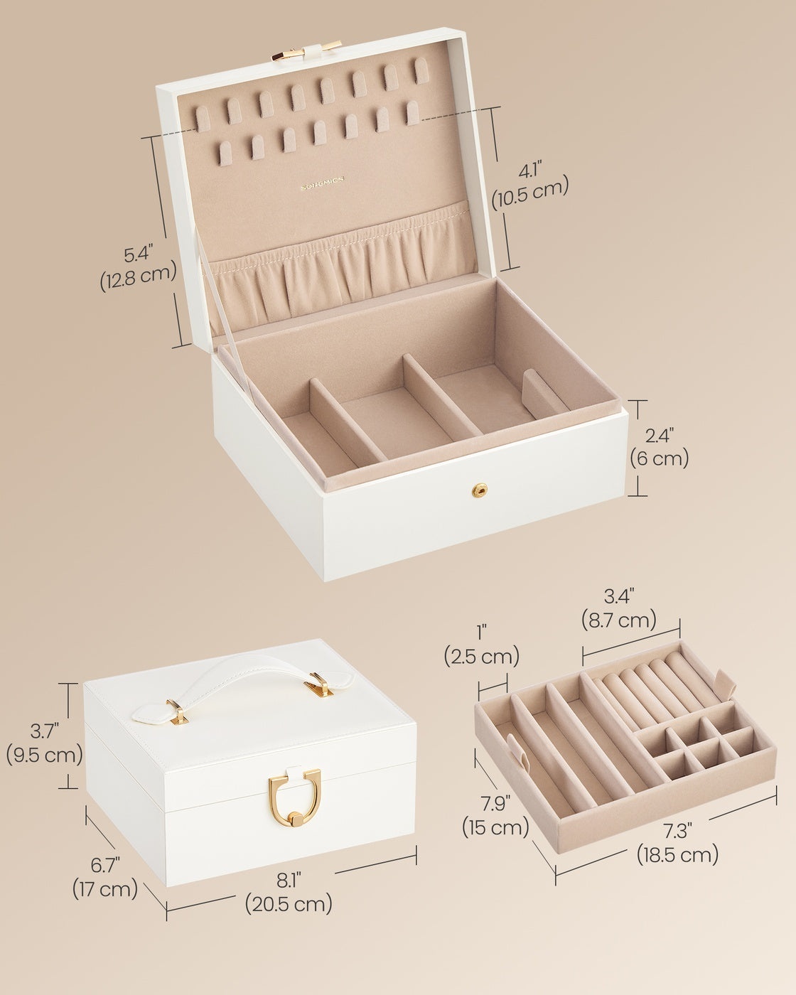 Jewellery Box Organiser - 3.7L - MDF - 2-Layer Storage