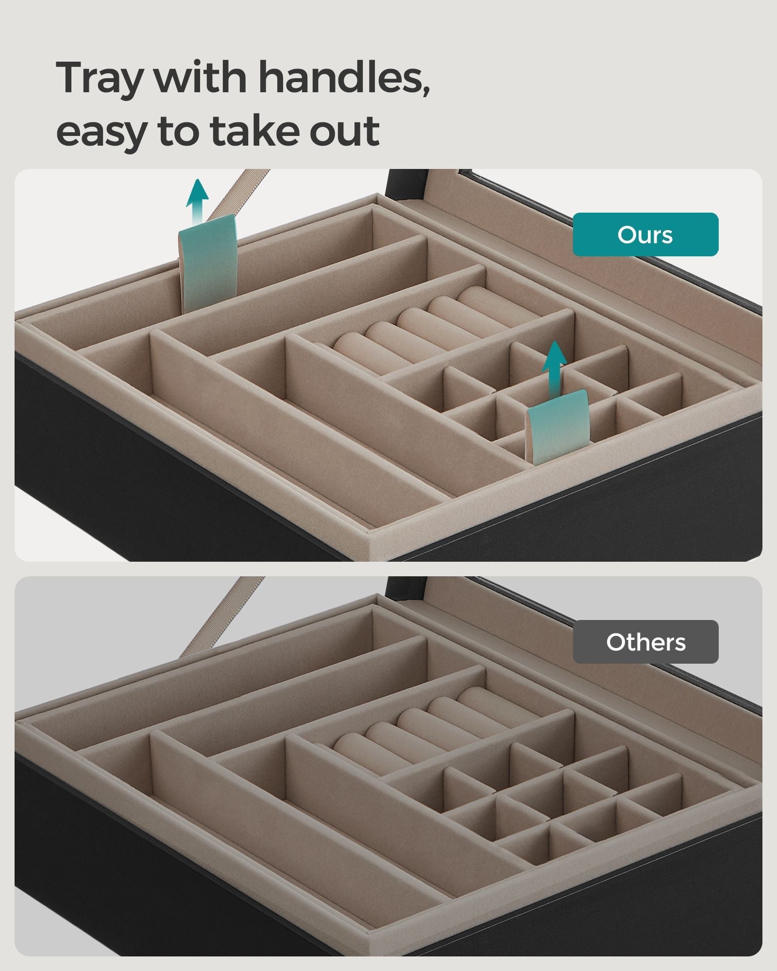 Jewellery Organiser - Wood - Graphite Black - 2-Layer with Removable Tray