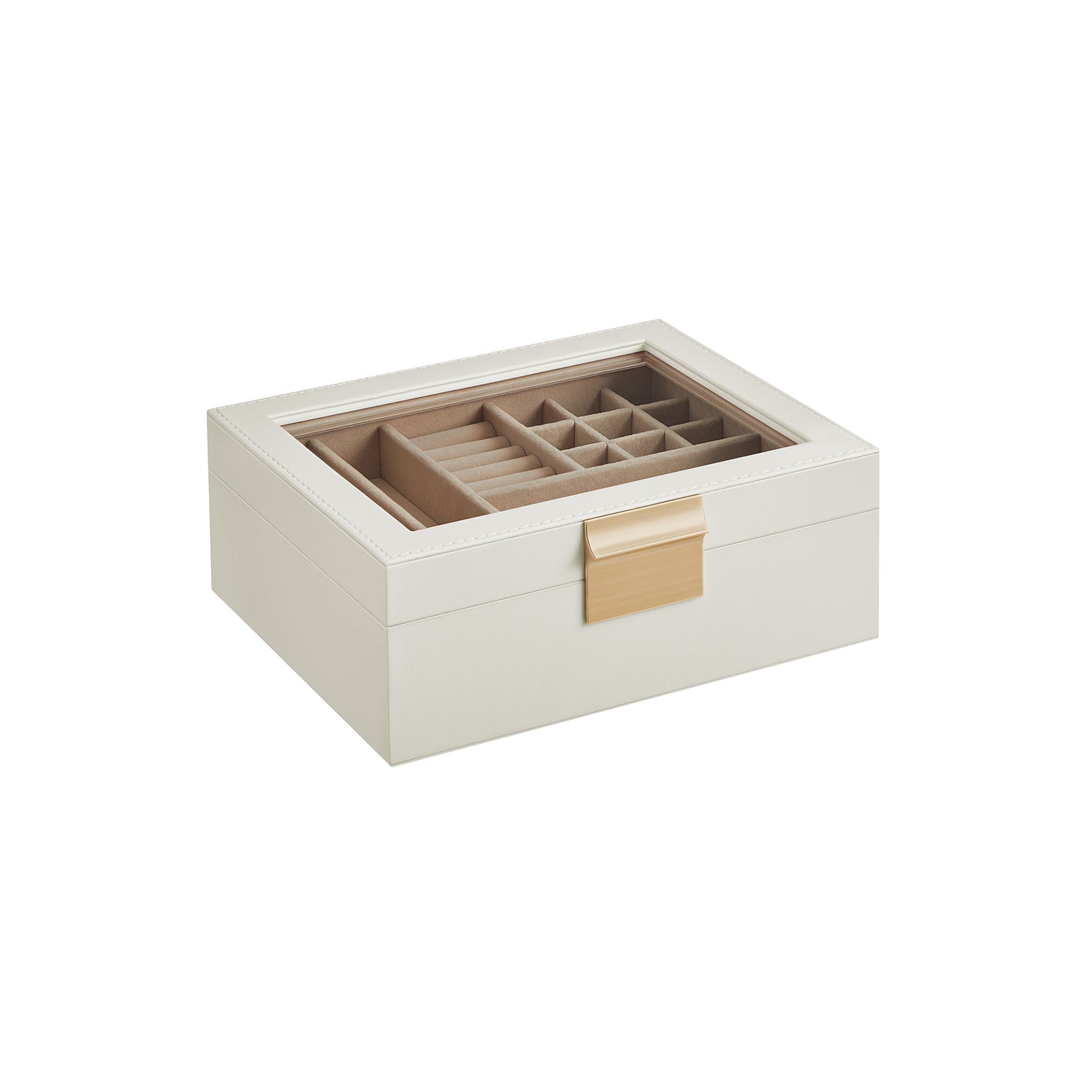 Jewellery Organiser - Wood - Cloud White - 2-Layer with Removable Tray
