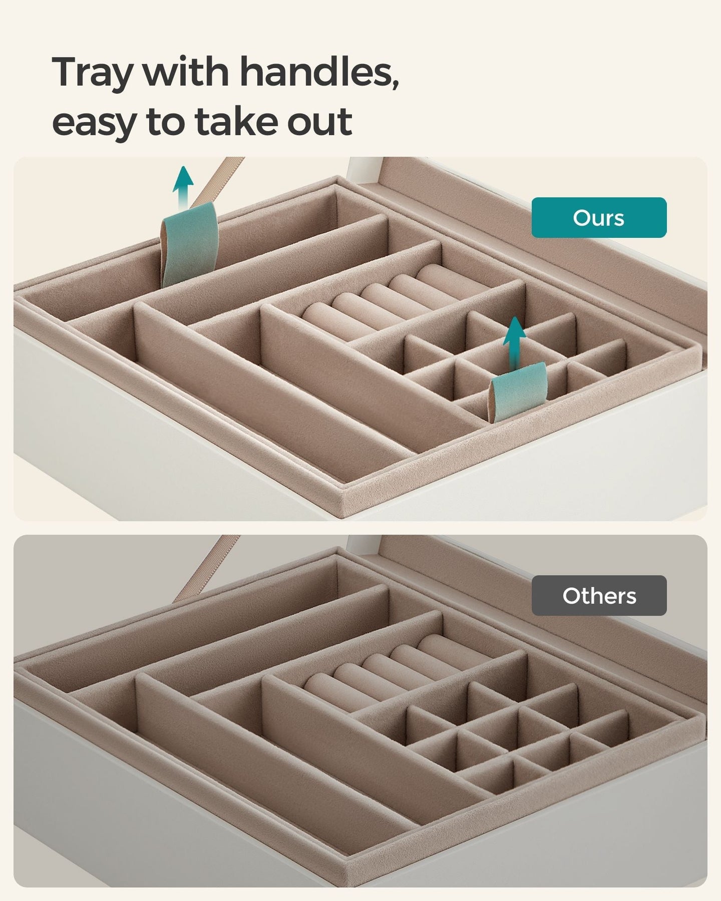 Jewellery Organiser - Wood - Cloud White - 2-Layer with Removable Tray