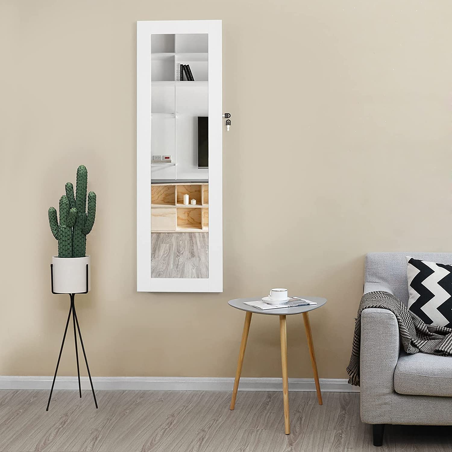 Jewelry Cabinet - MDF - White - Wall-Mounted and Lockable