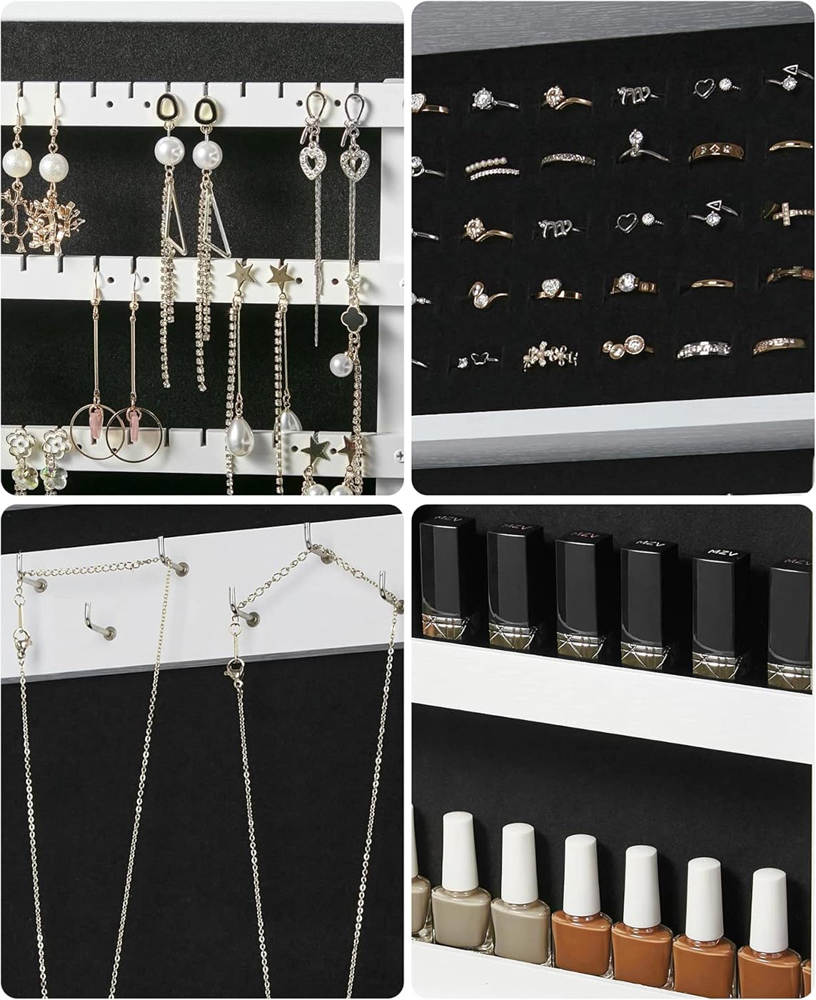Lockable Jewellery Cabinet - White - Mirror