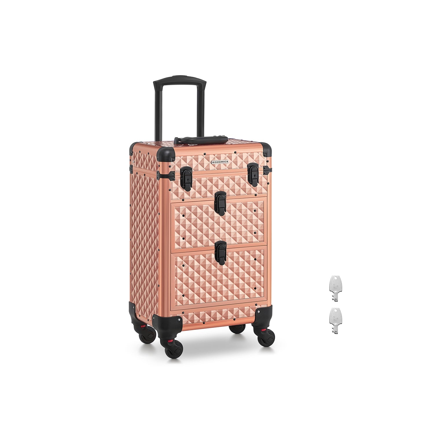 Beauty Case - Plastic - Black - Mobile with 4 Removable Universal Wheels and 3-Level Top