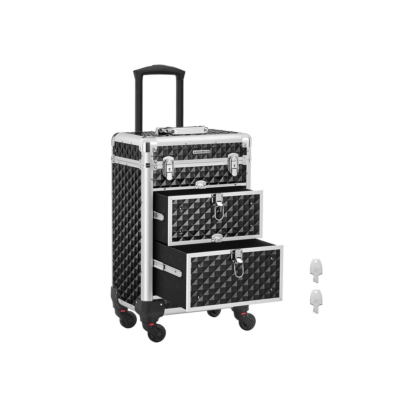 Rolling Makeup Case - ABS - Red - Lockable and Portable