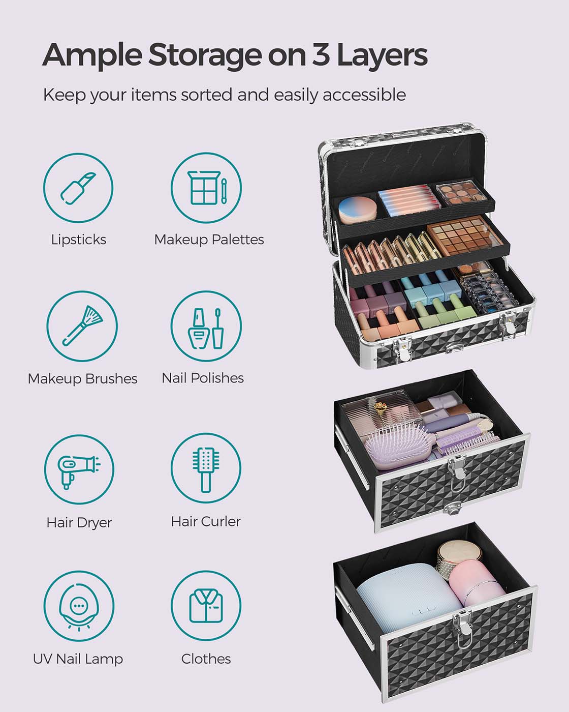 Rolling Makeup Case - ABS - Red - Lockable and Portable