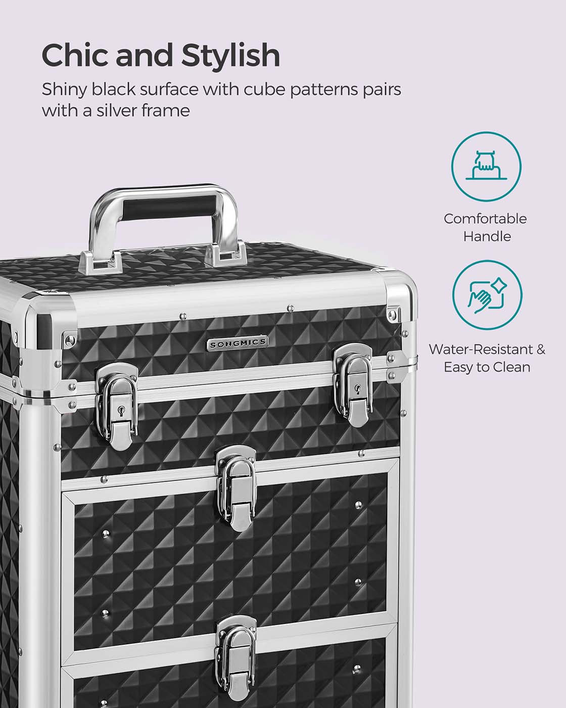 Rolling Makeup Case - ABS - Red - Lockable and Portable