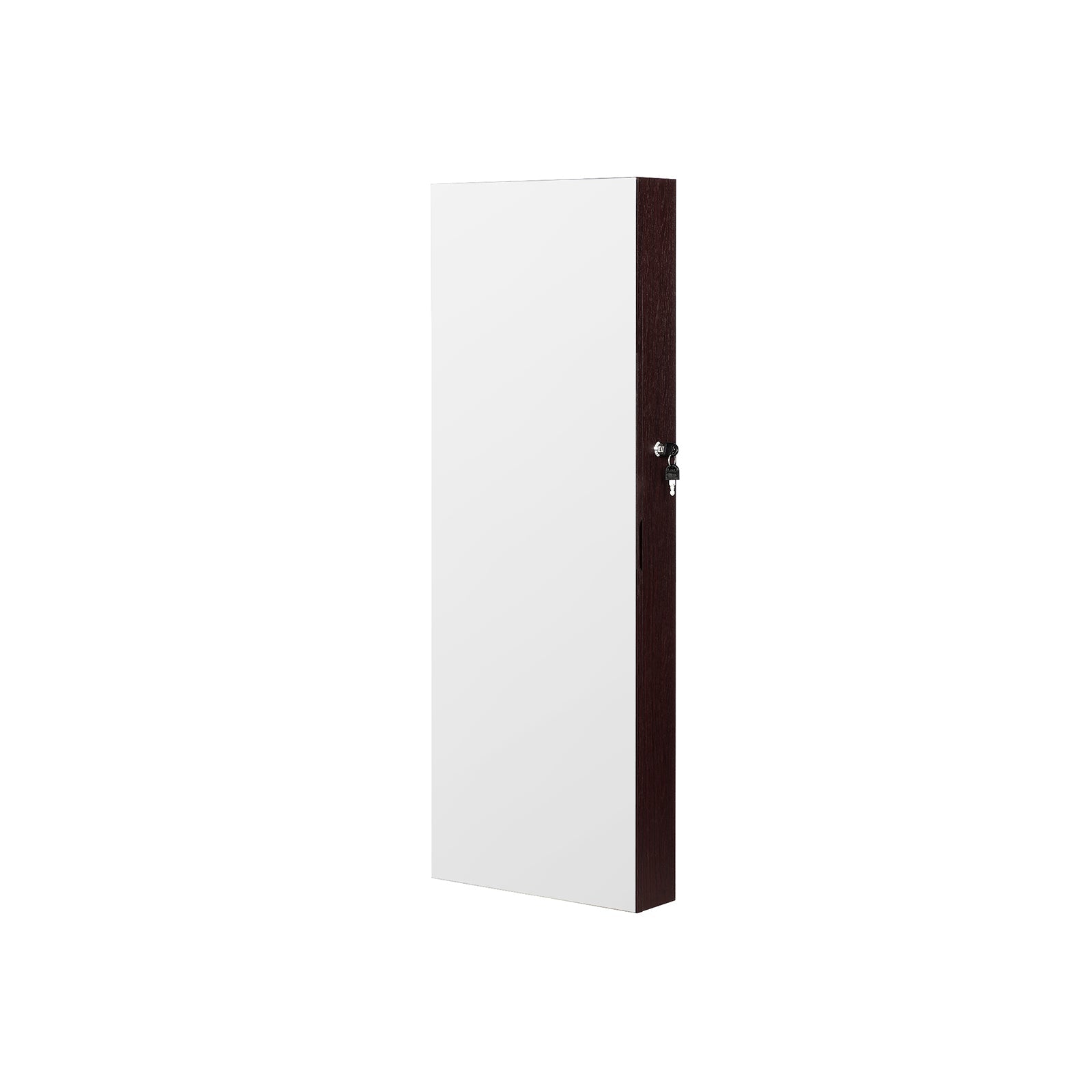 Jewelry Cabinet Armoire - Wood - Brown - Lockable Wall-Mounted with Full-Length Mirror and Cosmetic Storage Trays