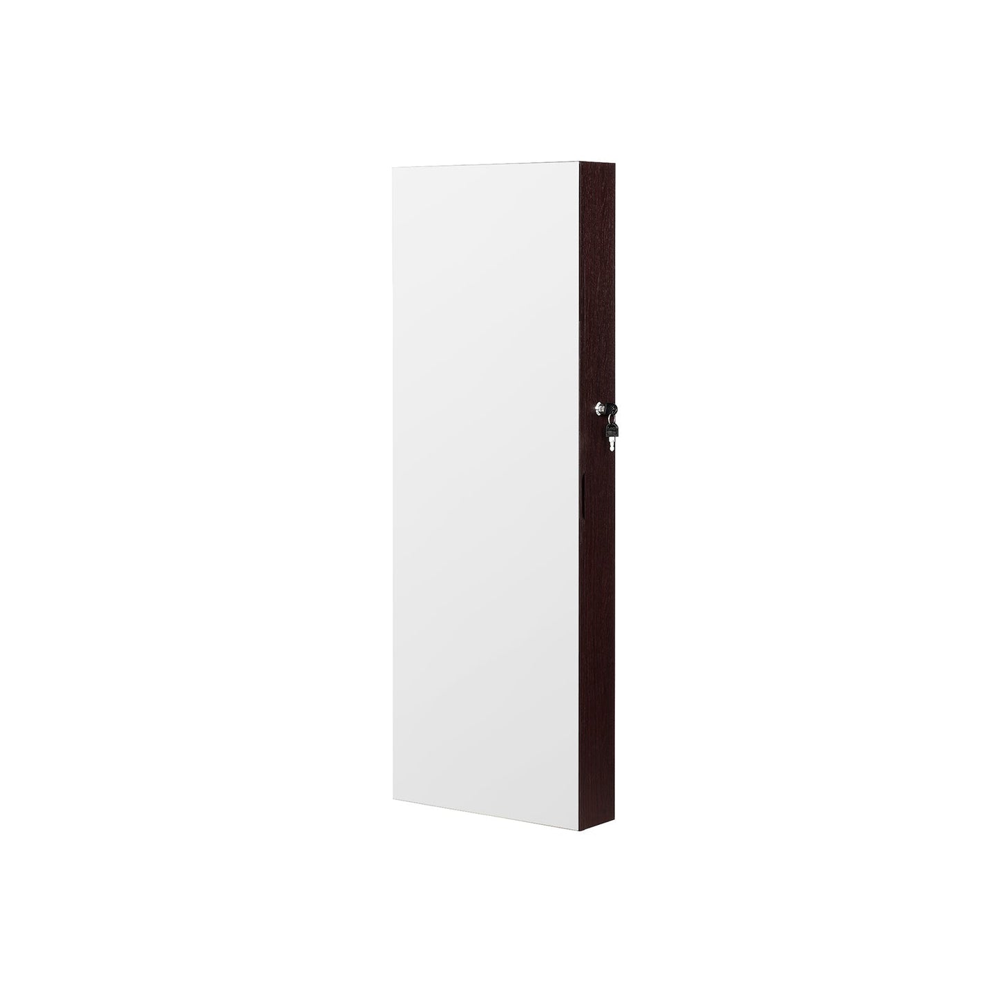 Jewelry Cabinet Armoire - Wood - Brown - Lockable Wall-Mounted with Full-Length Mirror and Cosmetic Storage Trays