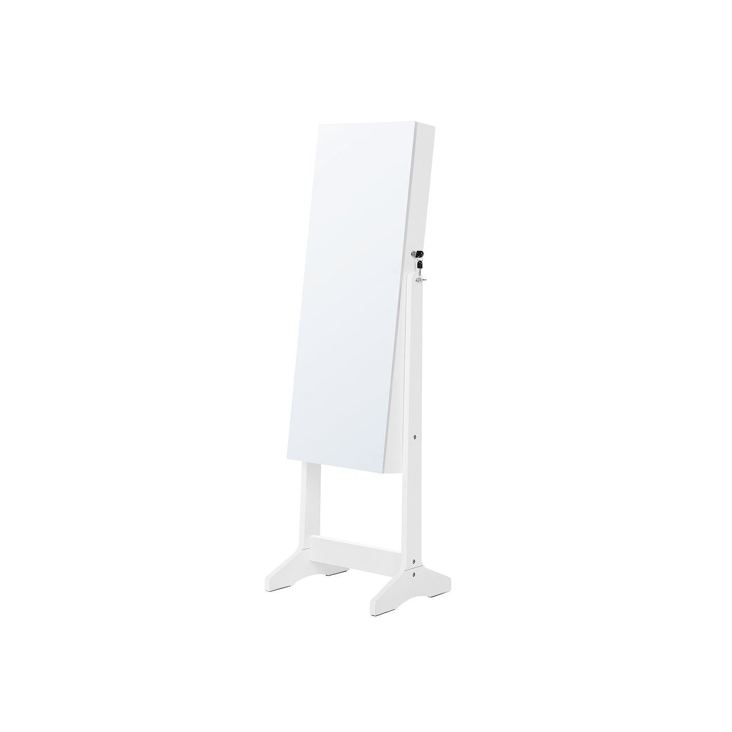 Jewelry Cabinet Armoire - Wood - White - Freestanding with Full-Length Mirror and Lockable Storage