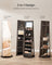 Jewellery Cabinet - MDF - Rustic Brown - Full-Length Mirror with 360° Swivel and Lockable Storage