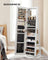 Jewellery Storage Organiser - Wood - Rustic Brown - 360° Swivel with Lockable Mirror and LED Lights