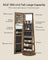 Rotating Jewelry Cabinet - MDF - Rustic Brown - Lockable Full-Length Mirror with 360° Swivel Storage and 6 LEDs