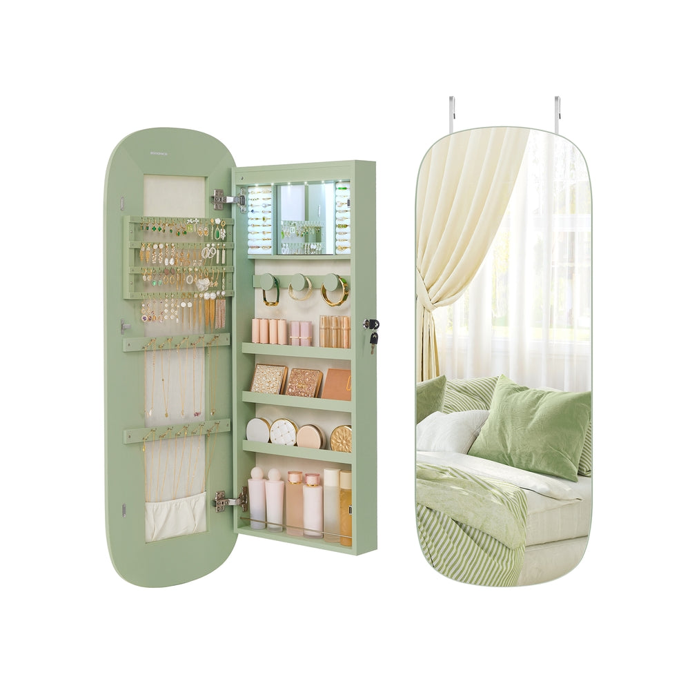 Mirror Cabinet - MDF - White with Greige Lining - Lockable
