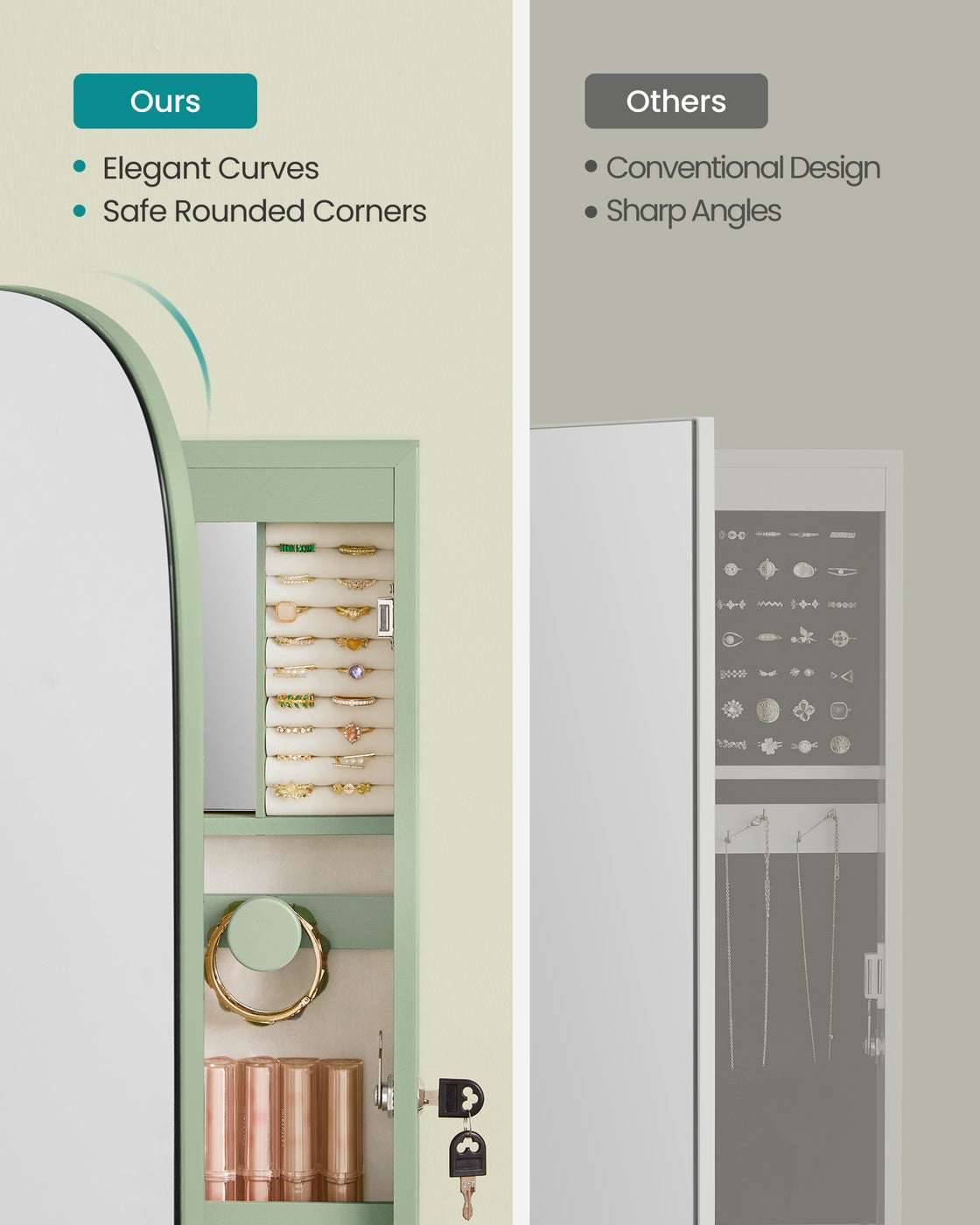Mirror Cabinet - MDF - White with Greige Lining - Lockable