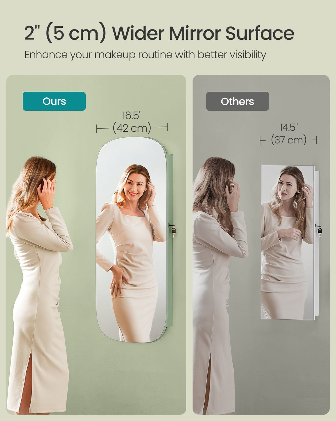 Mirror Cabinet - MDF - White with Greige Lining - Lockable