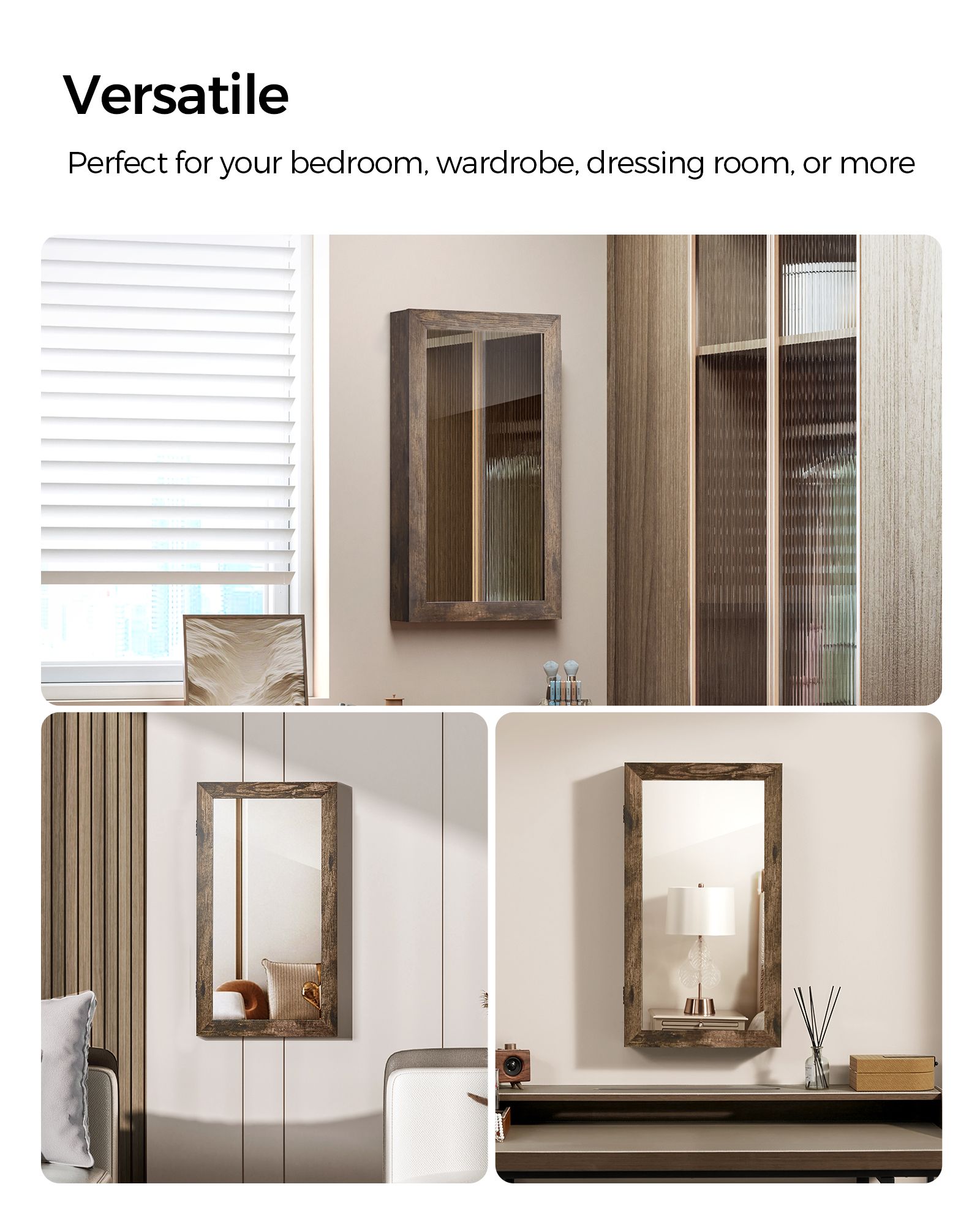 Wall-Mounted Jewellery Cabinet - White - Mirrored