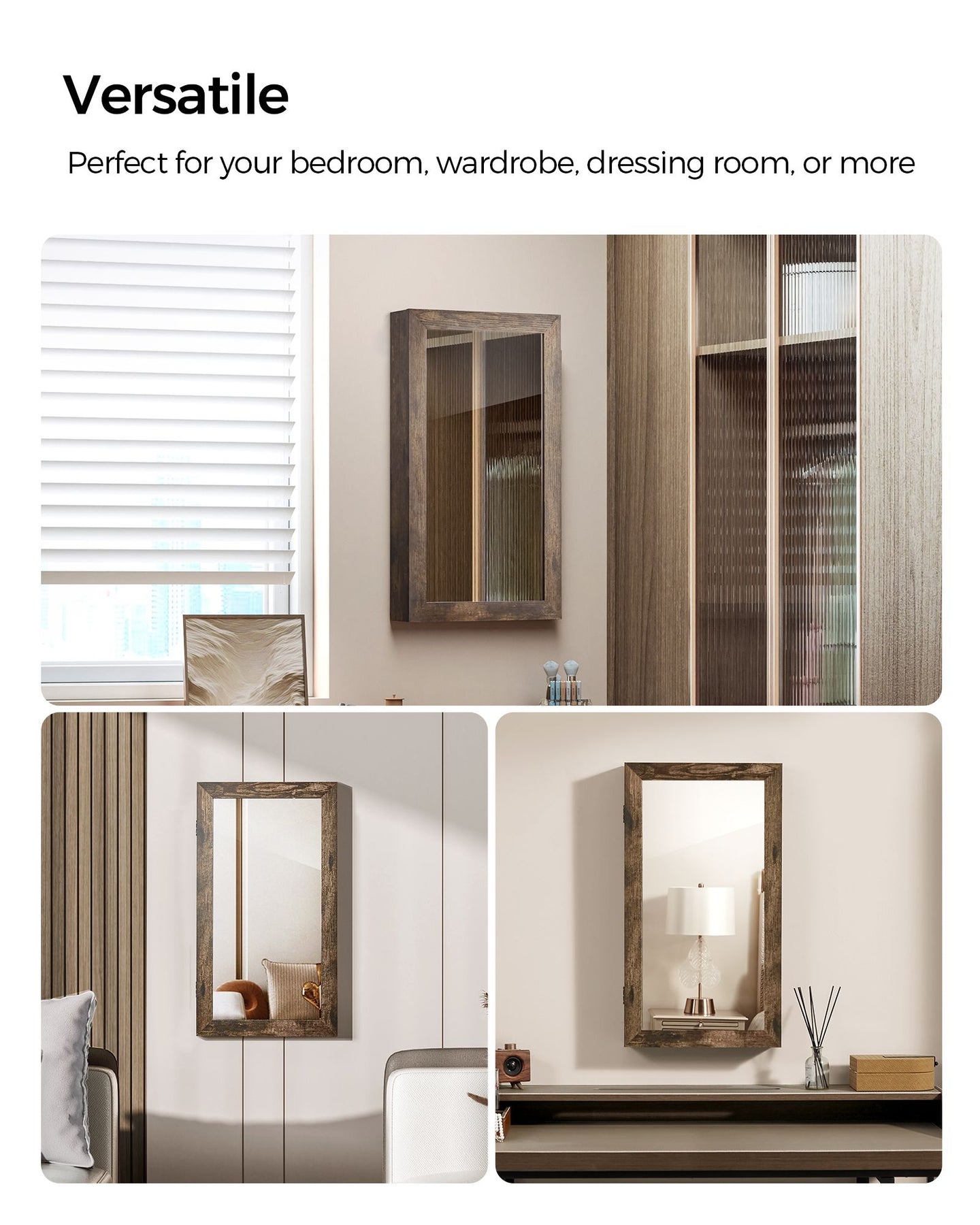 Wall-Mounted Jewellery Cabinet - White - Mirrored