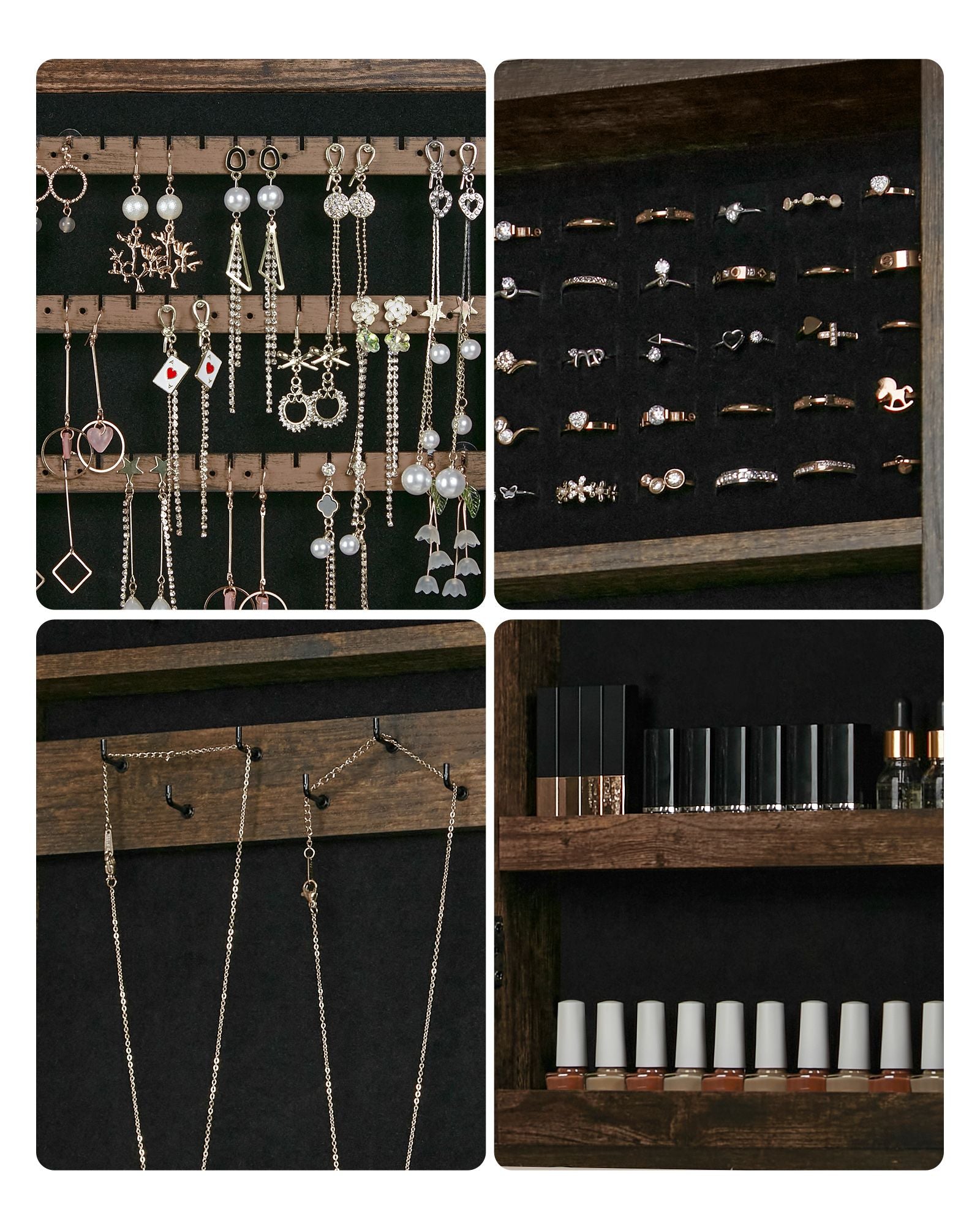 Wall-Mounted Jewellery Cabinet - White - Mirrored