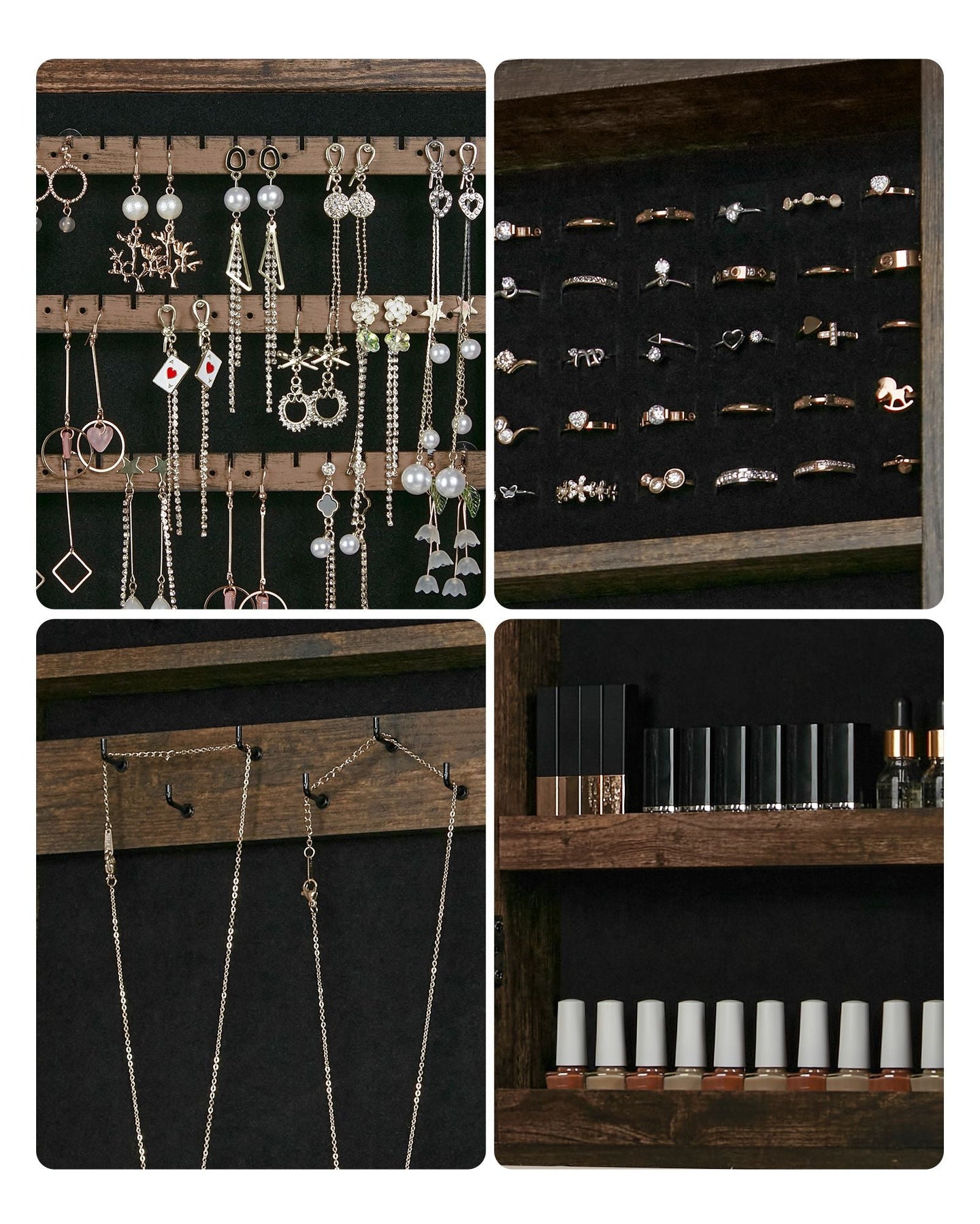 Wall-Mounted Jewellery Cabinet - White - Mirrored