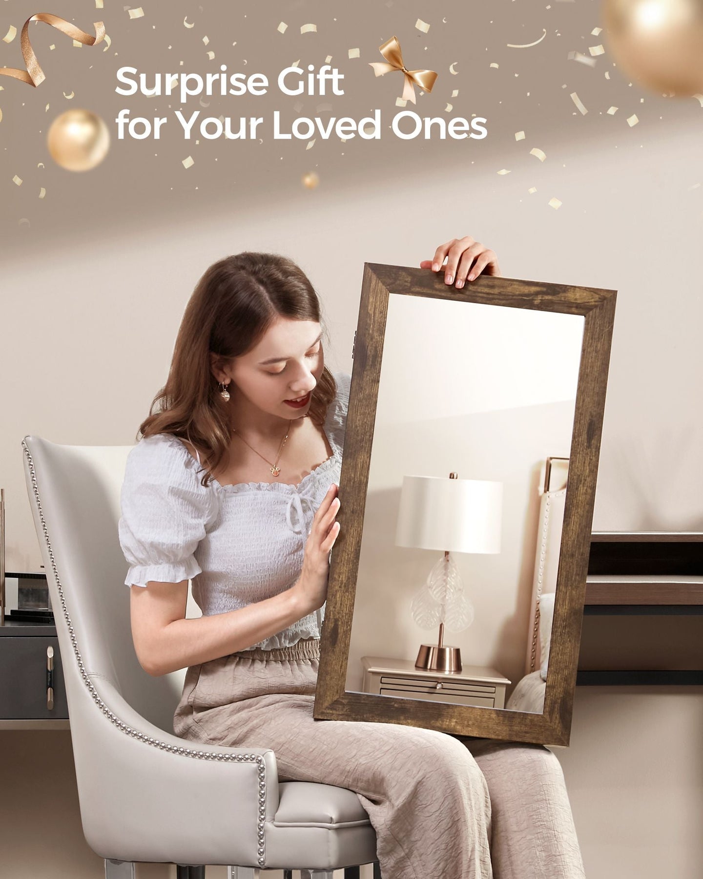 Wall-Mounted Jewellery Cabinet - White - Mirrored