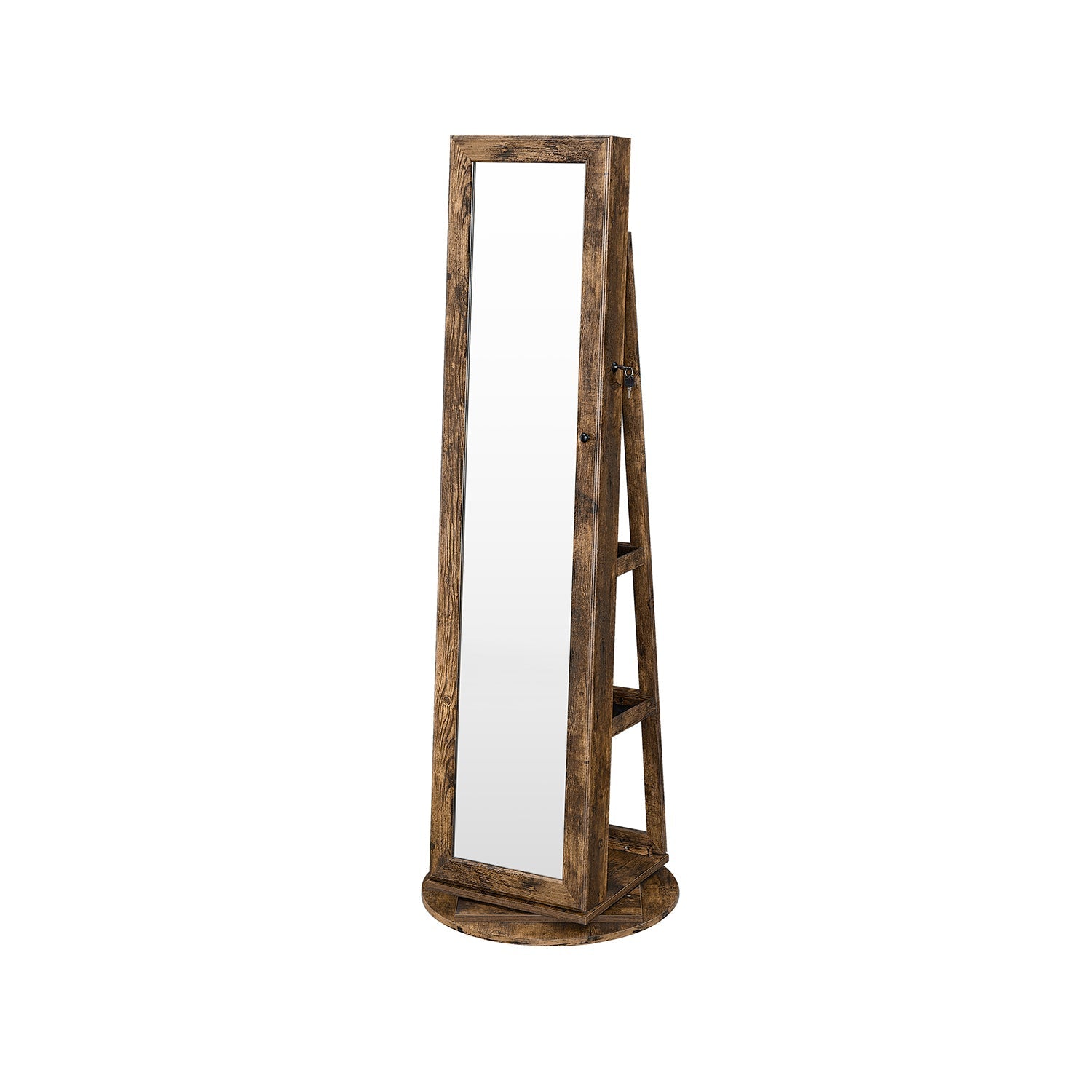 Jewellery Cabinet - Wood - White - 360° Swivel with Full-Length Mirror and Storage Shelf