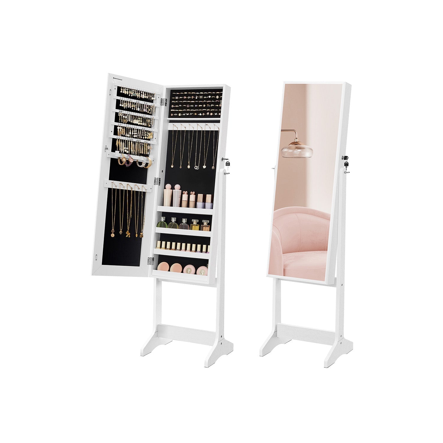 Full Length Mirror Jewelry Cabinet - Brown