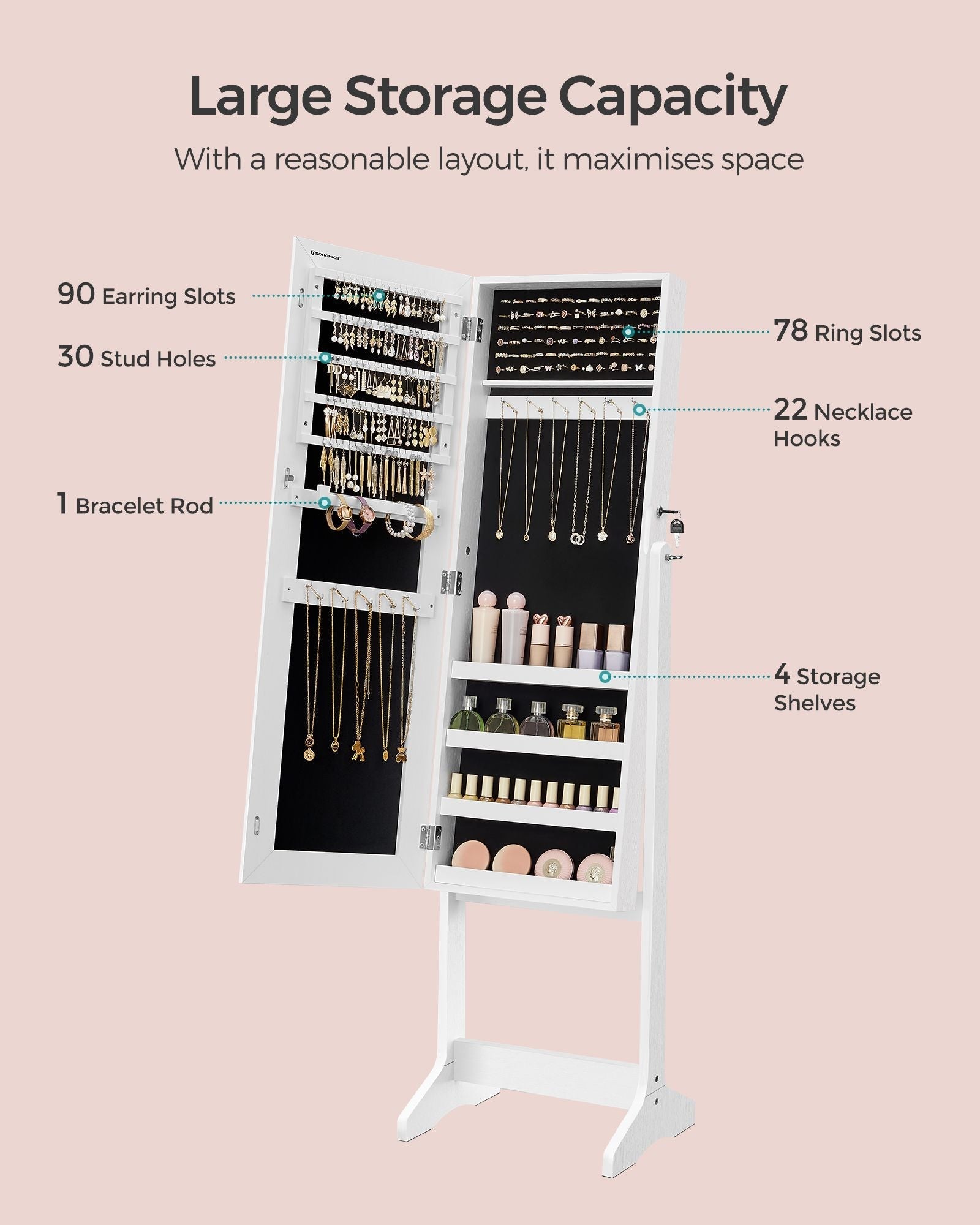 Full Length Mirror Jewelry Cabinet - Brown
