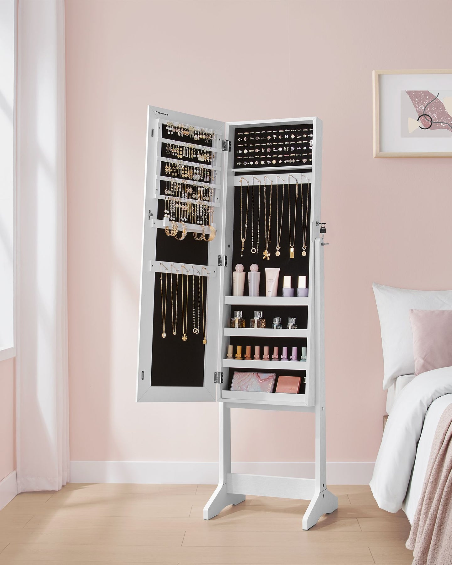 Full Length Mirror Jewelry Cabinet - Brown