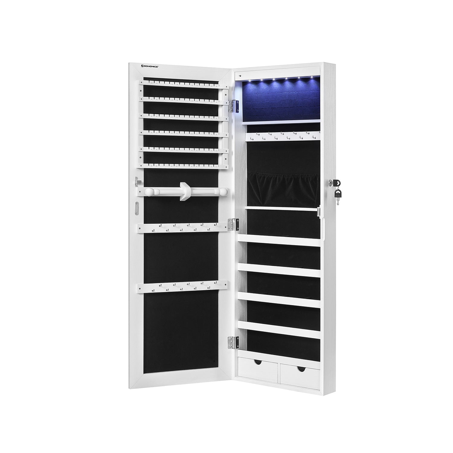 Jewelry Cabinet - White - Frameless Mirror