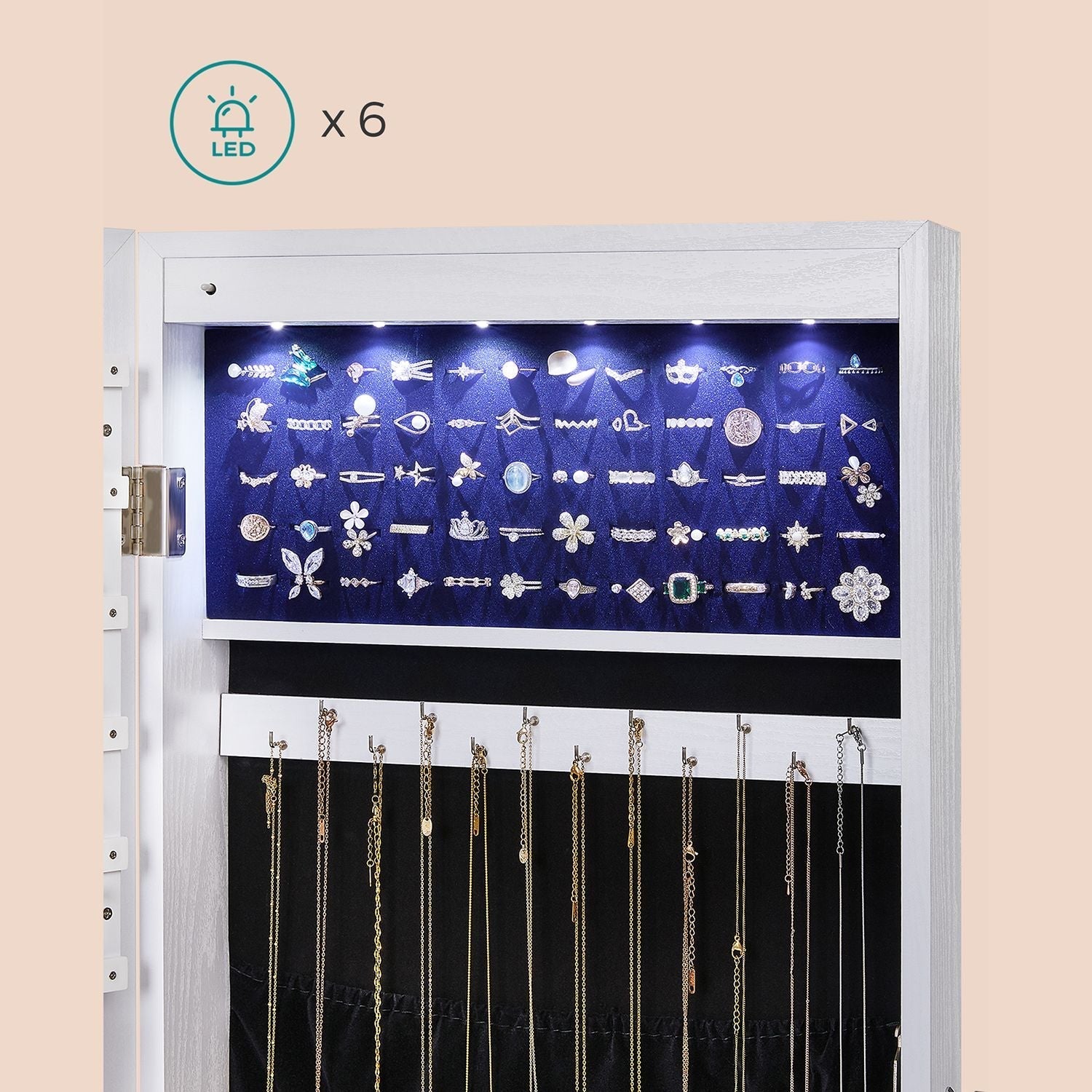 Jewelry Cabinet - White - Frameless Mirror