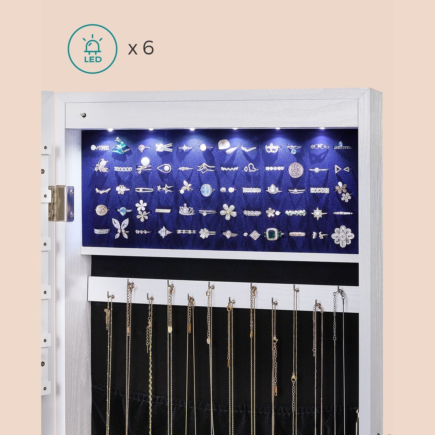Jewelry Cabinet - White - Frameless Mirror