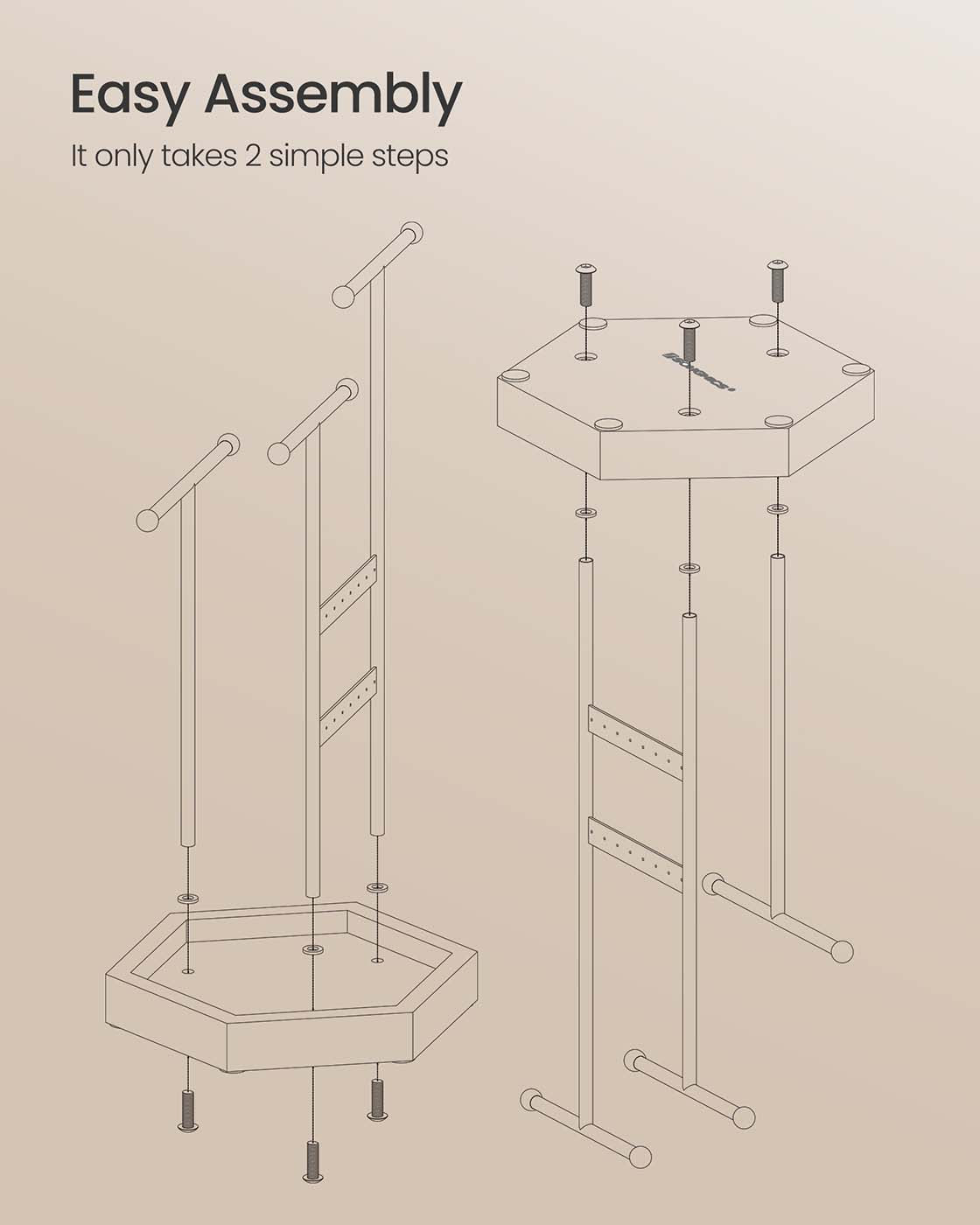 Jewellery Stand - Metal - Dove Grey - 3 Tiers with 1 Tray and 4 Independent Zones