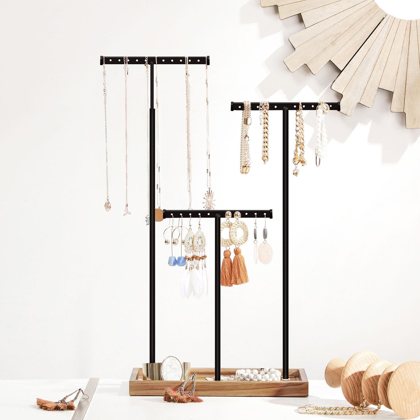 Jewellery Display Stand - Metal - Rustic Brown - Adjustable Height with T-Bars