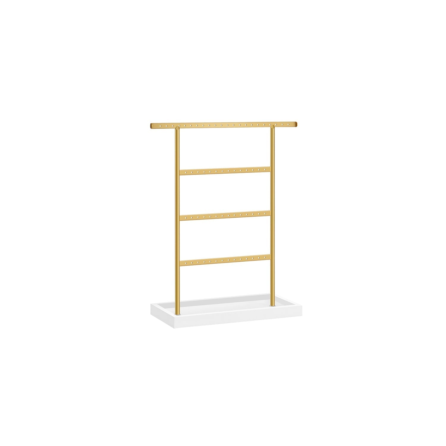 4-Tier Jewellery Stand - Metal - White and Gold - Includes Base Tray for Organizing Accessories