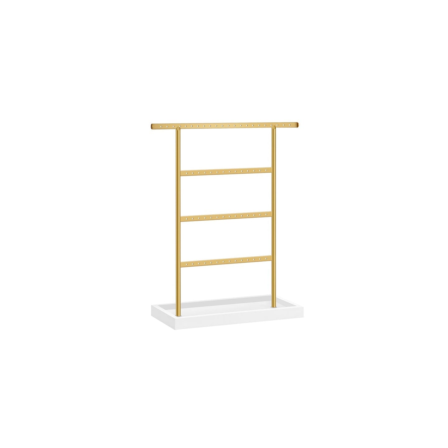 4-Tier Jewellery Stand - Metal - White and Gold - Includes Base Tray for Organizing Accessories