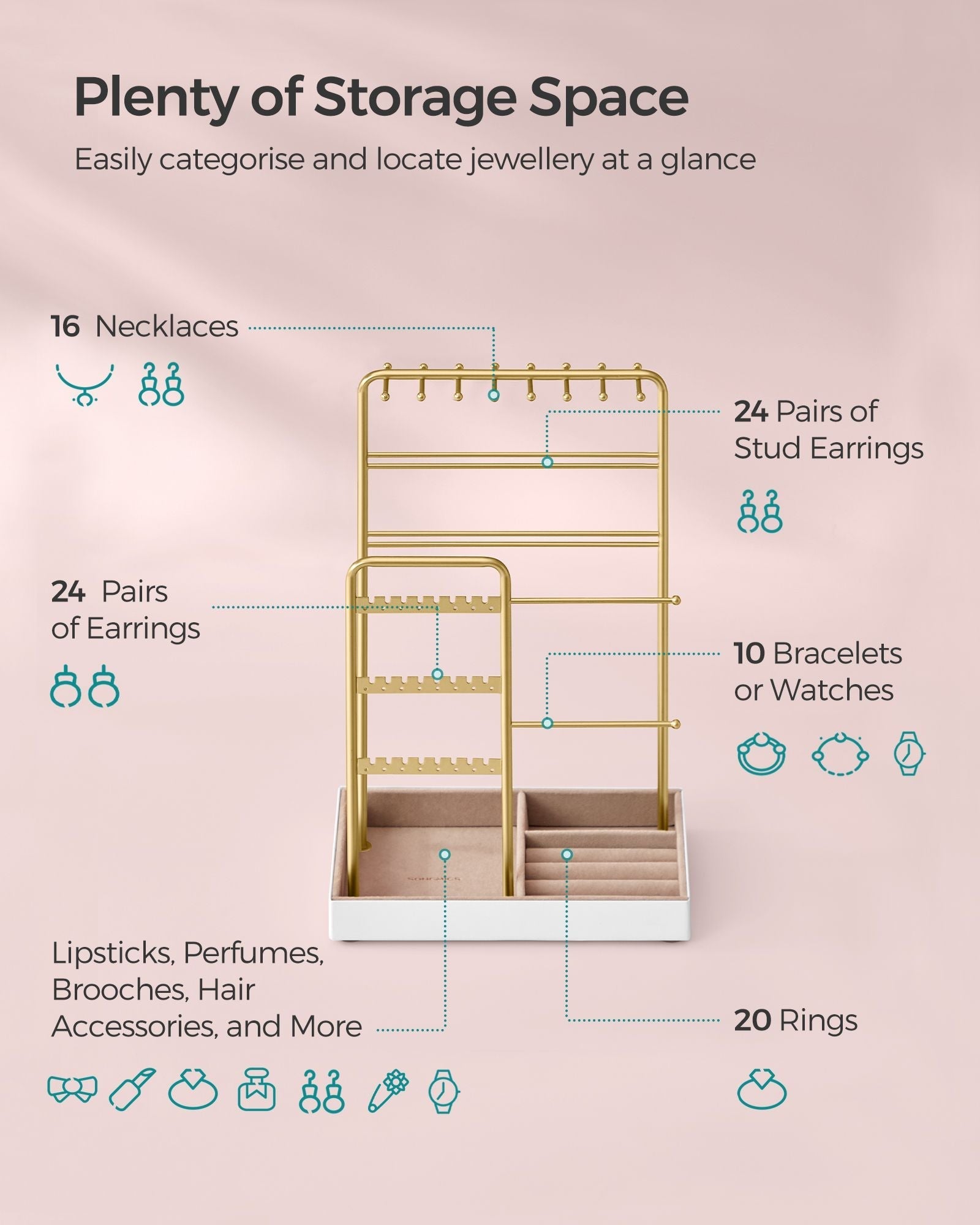 Jewellery Display Stand - Metal Frame - Gold - Earring