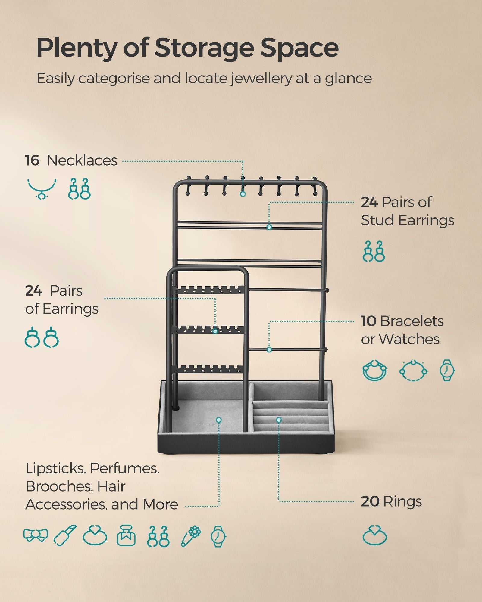 Jewellery Display Stand - Metal Frame - Velvet Tray