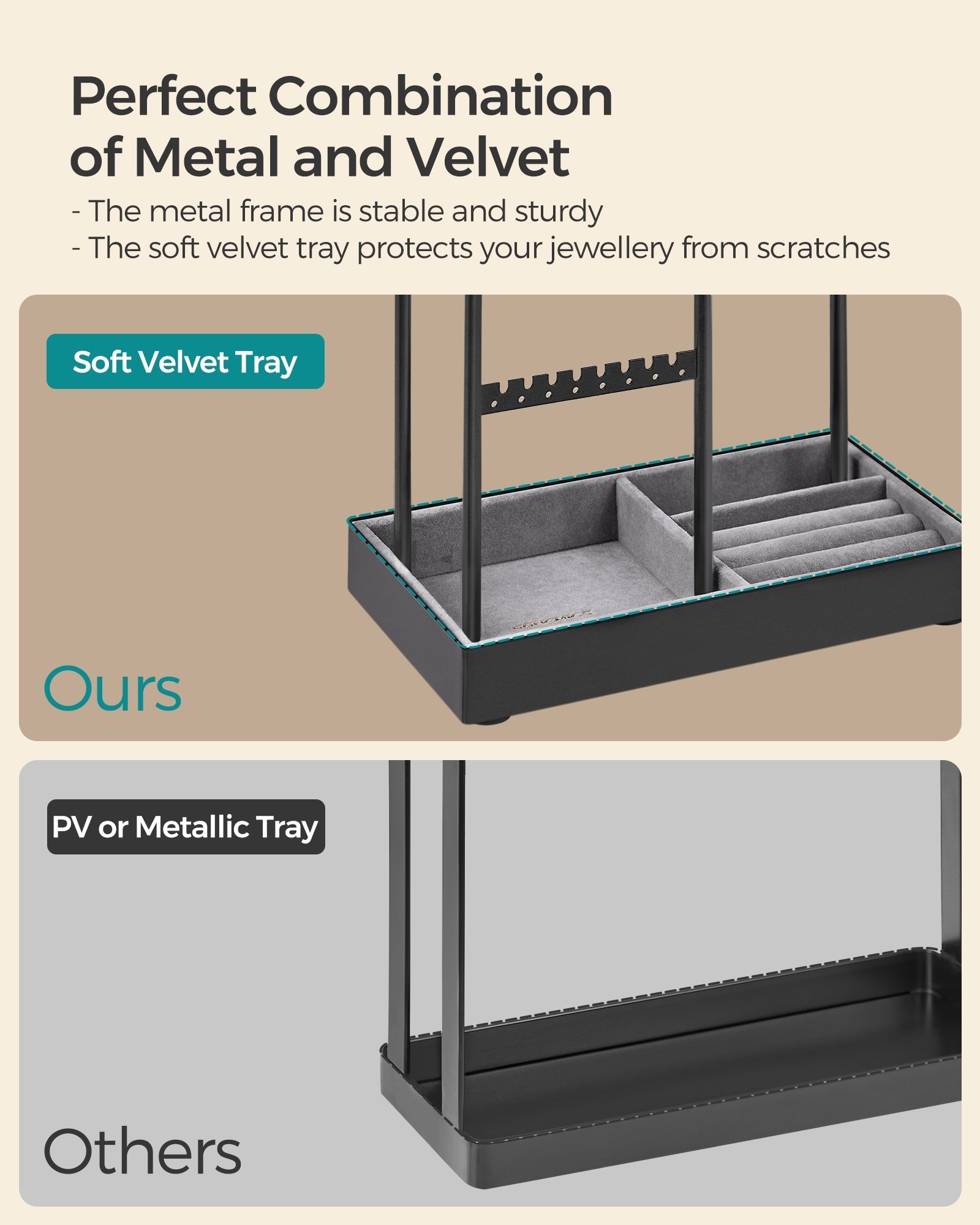 Jewellery Display Stand - Metal Frame - Velvet Tray