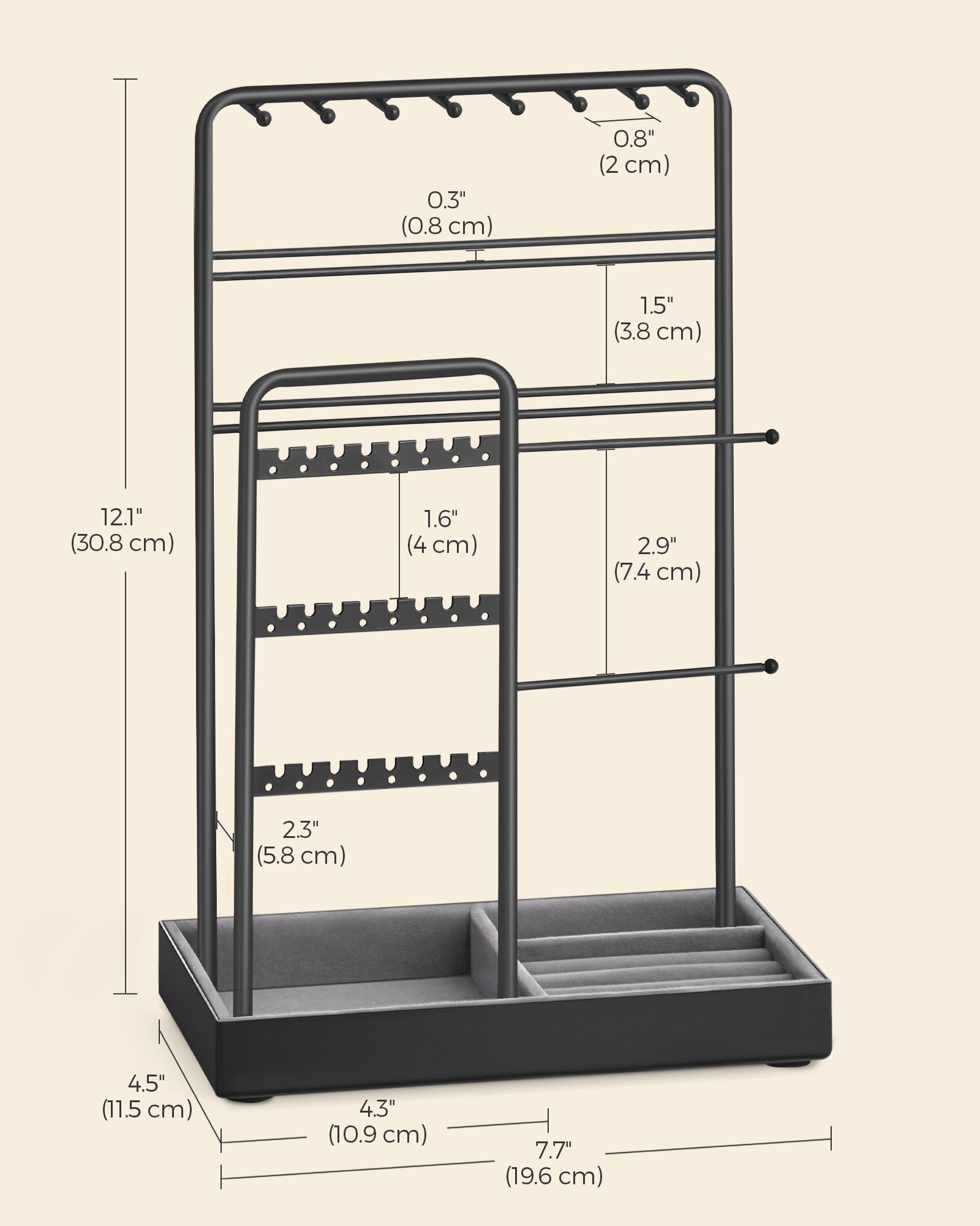 Jewellery Display Stand - Metal Frame - Velvet Tray